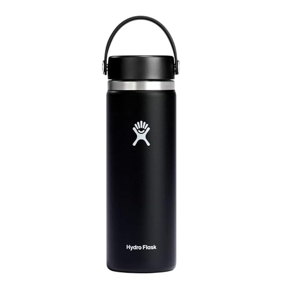 Hydro Flask Water Bottle - Stainless Steel & Vacuum Insulated - Wide Mouth with Leak Proof Flex Cap - 20 oz, Black