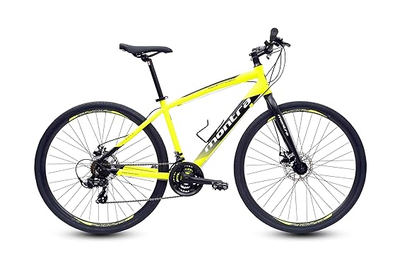Montra Downtown 7X3 Geared with Disc 700CX35C Neon Yellow with Black 43.17 Inches, Boys , Hybrid Bike , Geared cycle