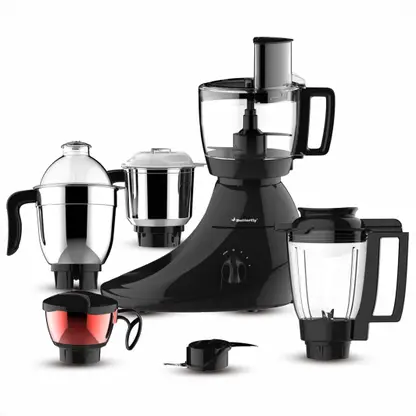 Butterfly Rapid Food Processor 750 W Juicer Mixer Grinder  (MAGIC / MAGIC 5 JAR | 5 Jars | Atta Kneading, Veggie Chopping Features and India's First cool touch Chutney Jar with Air-Gap Cooling | Black)
