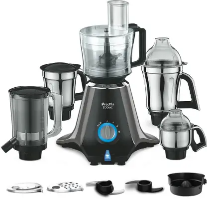 Preethi Zodiac 750 W Juicer Mixer Grinder  (MG-218 | 5 Jars | Black/Light Grey)
